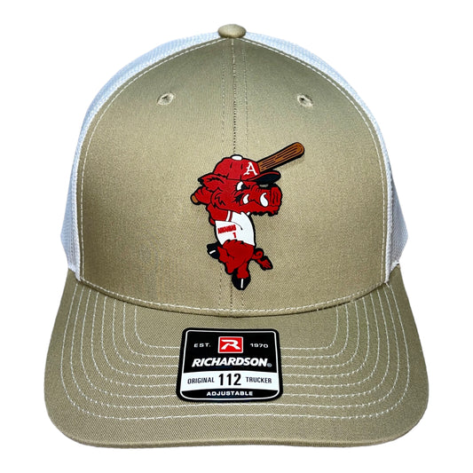 Arkansas Razorbacks Baseball Ribby at Bat 3D Hat- Khaki/ White