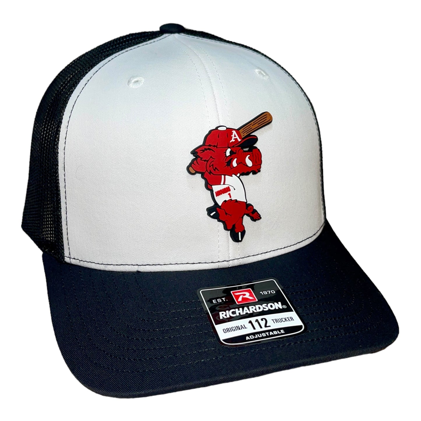 Arkansas Razorbacks Baseball Ribby at Bat 3D Snapback Trucker Hat- White/ Black