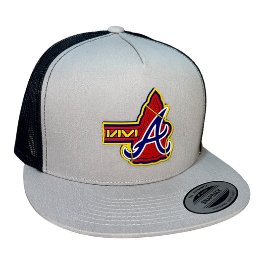 Atlanta Braves Tomahawk 3D YP Snapback Flat Bill Trucker Hat- Silver/ Black