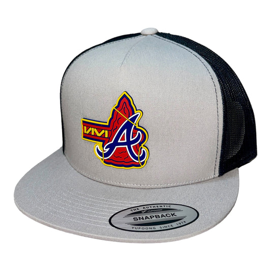 Atlanta Braves Tomahawk 3D YP Snapback Flat Bill Trucker Hat- Silver/ Black