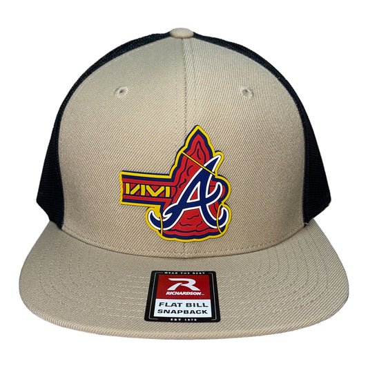 Atlanta Braves Tomahawk 3D Wool Blend Flat Bill Hat- Tan/ Black