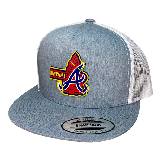 Atlanta Braves Tomahawk 3D YP Snapback Flat Bill Trucker Hat- Heather Grey/ White