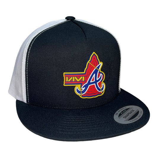 Atlanta Braves Tomahawk 3D YP Snapback Flat Bill Trucker Hat- Black/ White