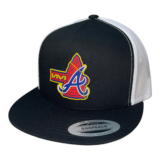 Atlanta Braves Tomahawk 3D YP Snapback Flat Bill Trucker Hat- Black/ White