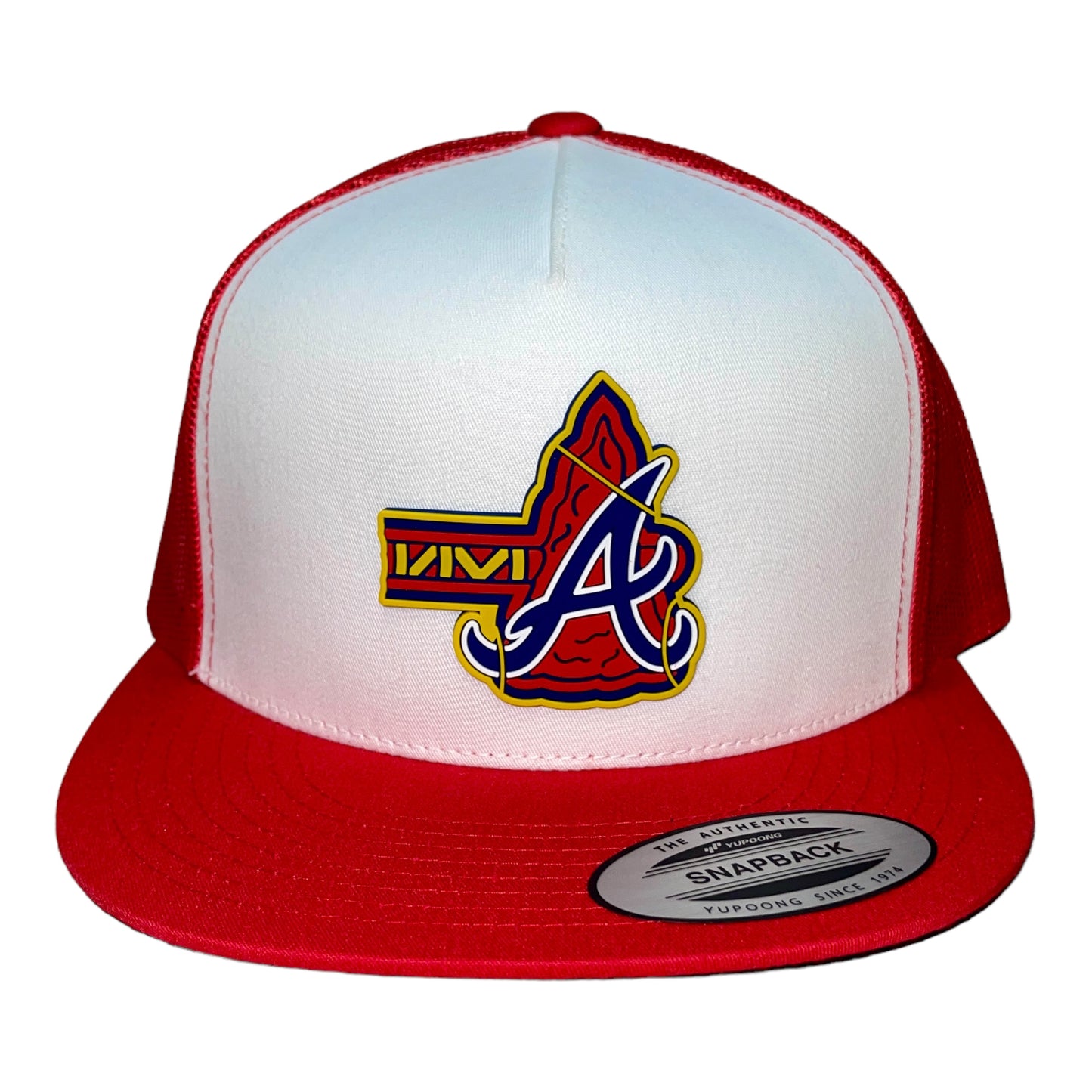 Atlanta Braves Tomahawk 3D YP Snapback Flat Bill Trucker Hat- White/ Red