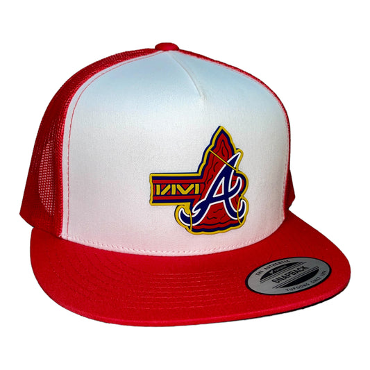 Atlanta Braves Tomahawk 3D YP Snapback Flat Bill Trucker Hat- White/ Red