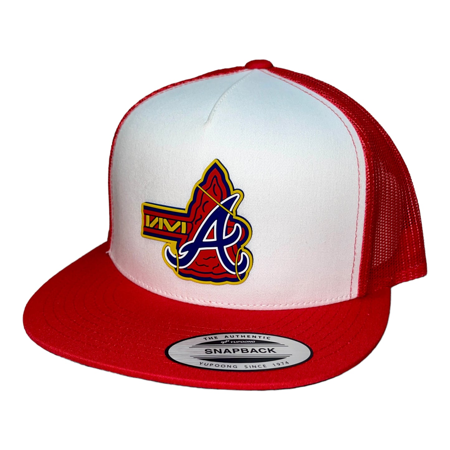 Atlanta Braves Tomahawk 3D YP Snapback Flat Bill Trucker Hat- White/ Red