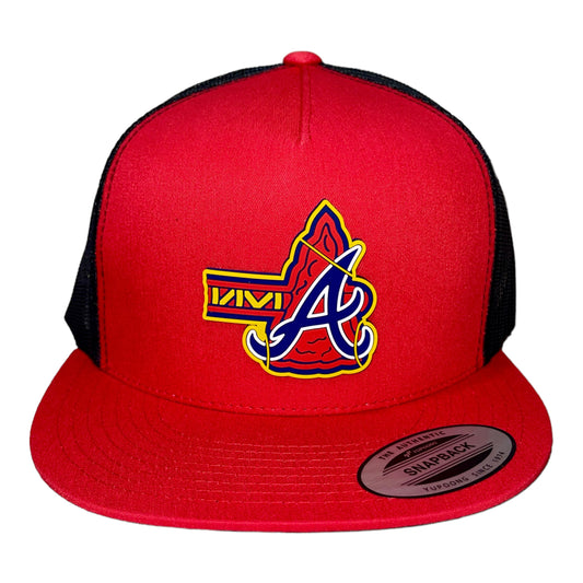 Atlanta Braves Tomahawk 3D YP Snapback Flat Bill Trucker Hat- Red/ Black