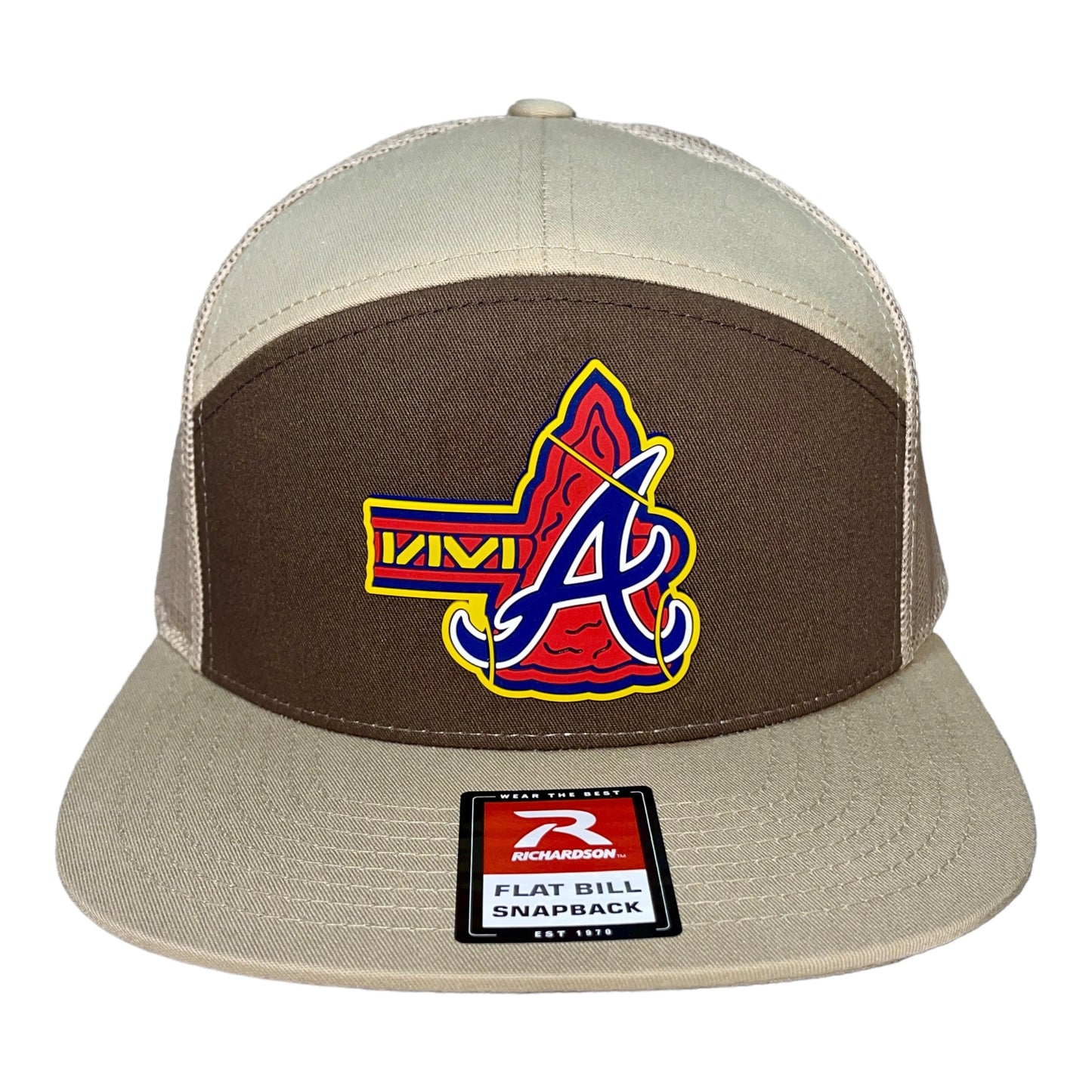 Atlanta Braves Tomahawk 3D Snapback Seven-Panel Flat Bill Trucker Hat- Brown/ Tan