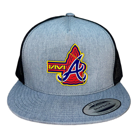 Atlanta Braves Tomahawk 3D YP Snapback Flat Bill Trucker Hat- Heather Grey/ Black