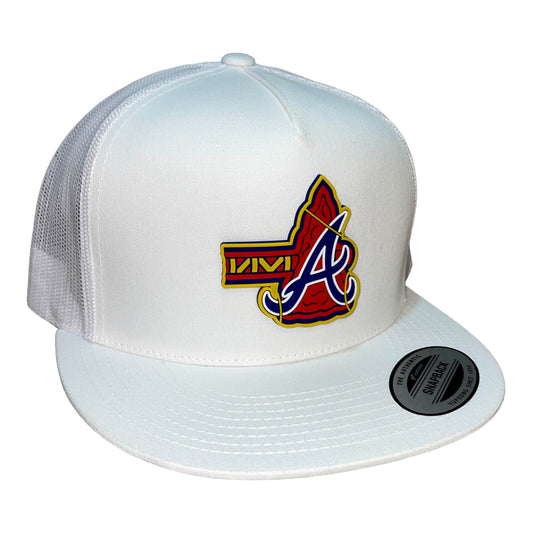 Atlanta Braves Tomahawk 3D YP Snapback Flat Bill Trucker Hat- White