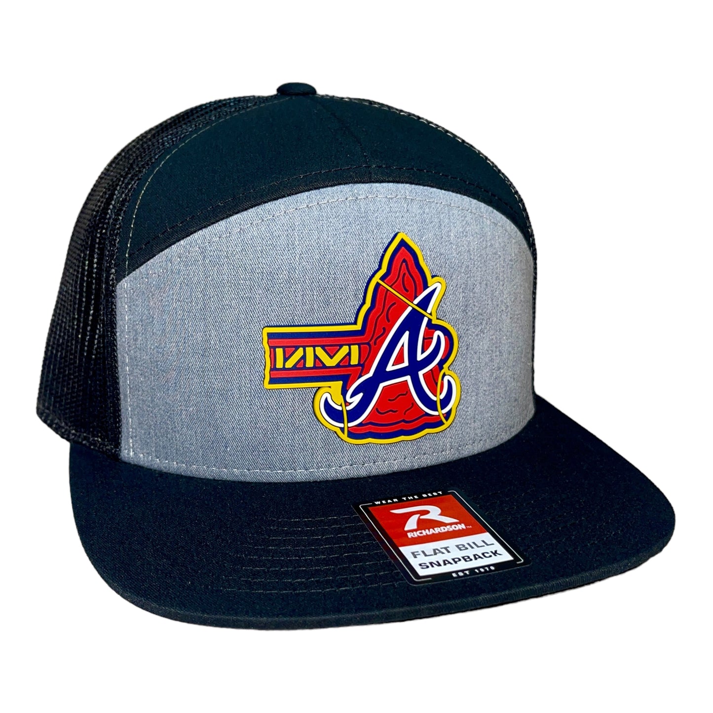 Atlanta Braves Tomahawk 3D Snapback Seven-Panel Flat Bill Trucker Hat- Heather Grey/ Black