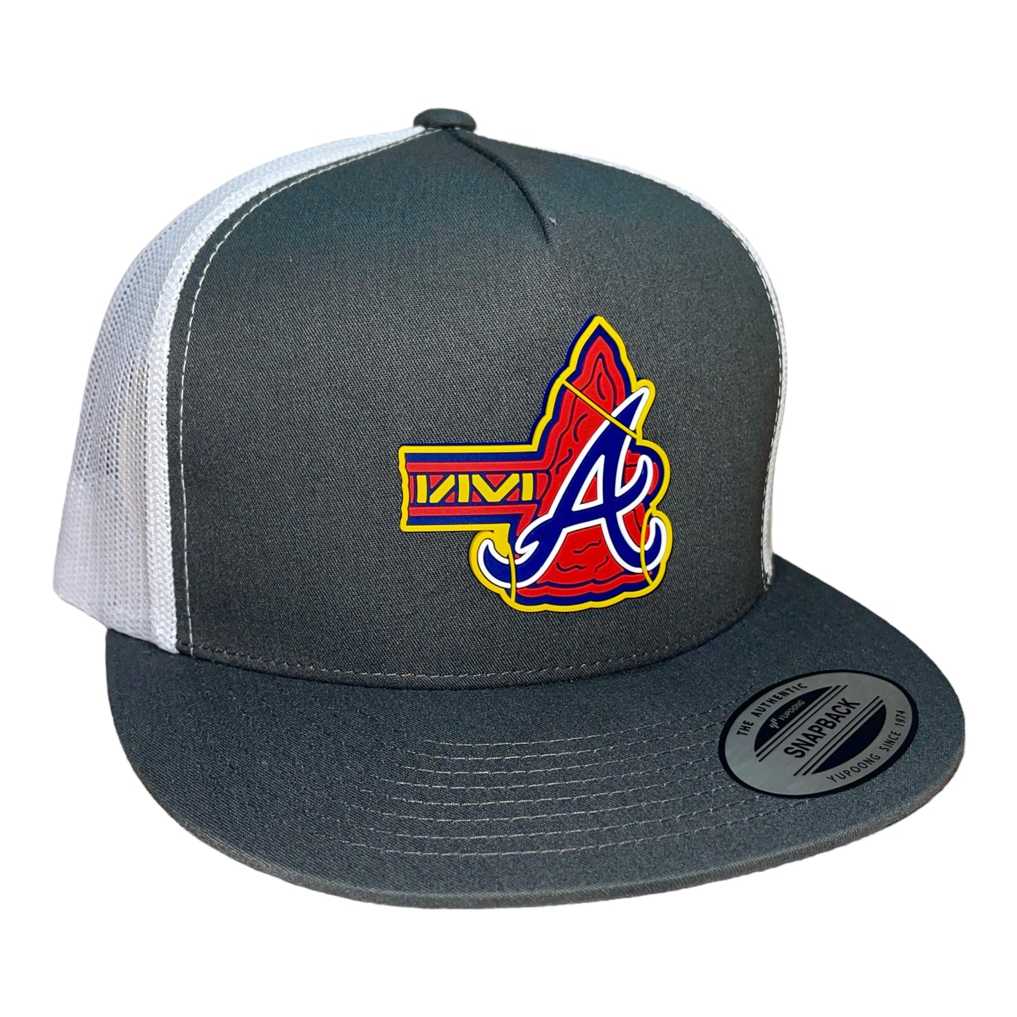 Atlanta Braves Tomahawk 3D YP Snapback Flat Bill Trucker Hat- Charcoal/ White