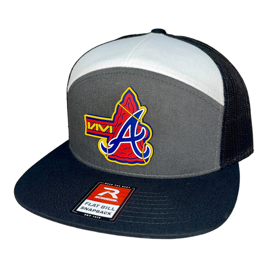 Braves Tomahawk 3D Snapback Seven-Panel Flat Bill Trucker Hat- Charcoal/ White/ Black