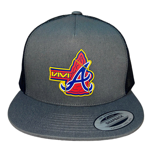 Atlanta Braves Tomahawk 3D YP Snapback Flat Bill Trucker Hat- Charcoal/ Black