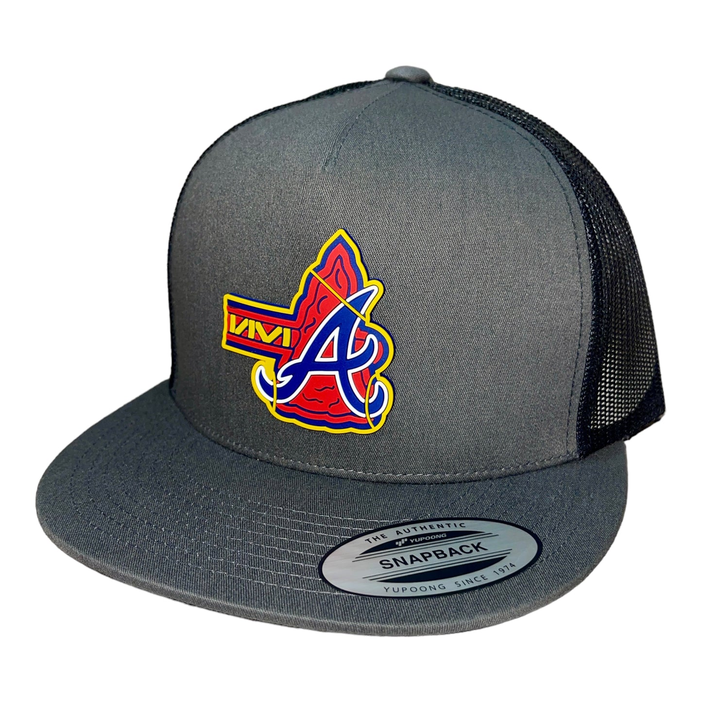 Atlanta Braves Tomahawk 3D YP Snapback Flat Bill Trucker Hat- Charcoal/ Black