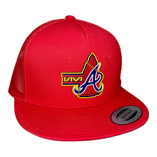 Atlanta Braves Tomahawk 3D YP Snapback Flat Bill Trucker Hat- Red