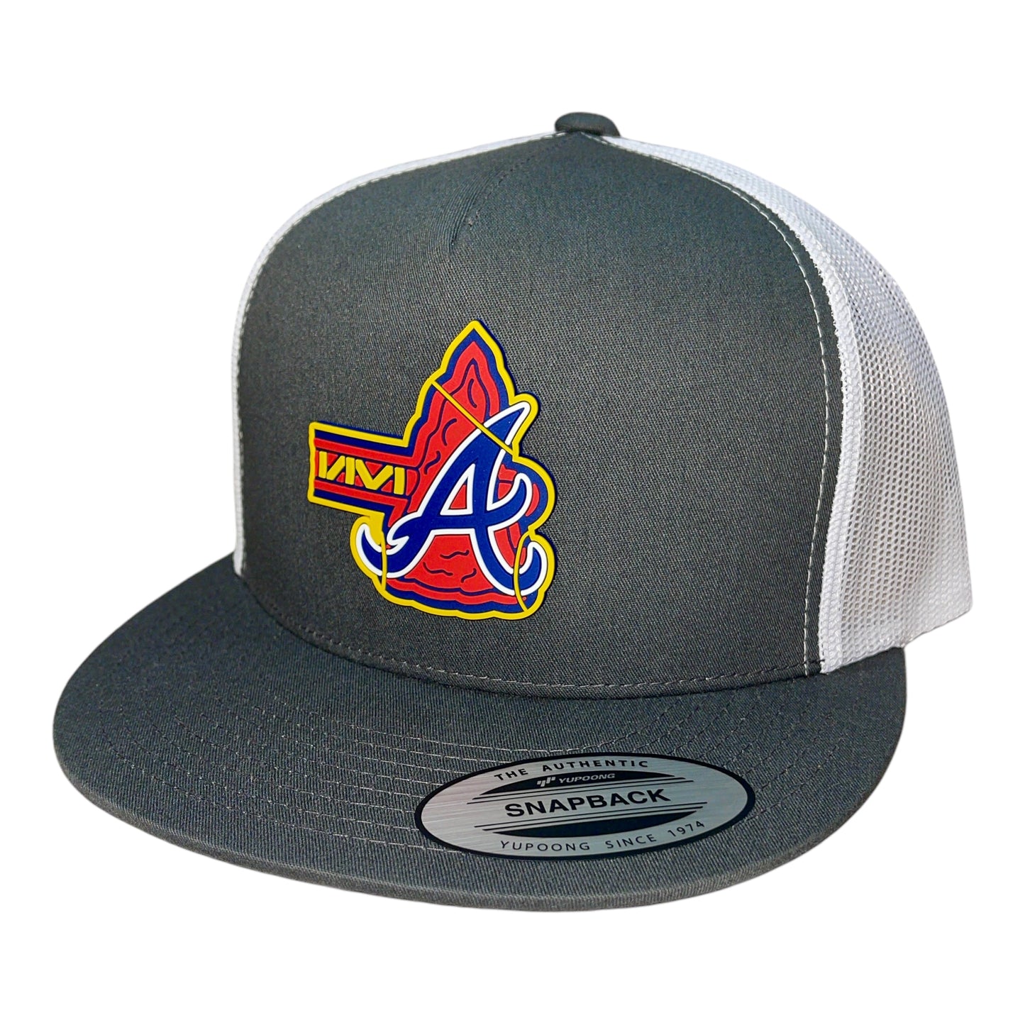 Atlanta Braves Tomahawk 3D YP Snapback Flat Bill Trucker Hat- Charcoal/ White