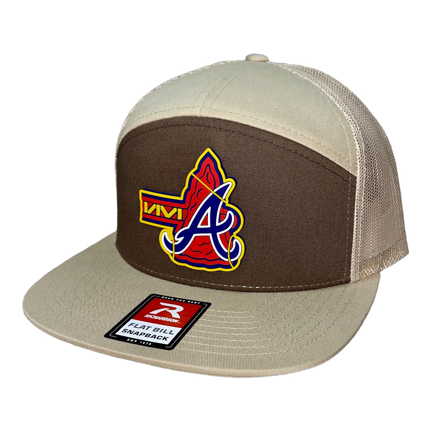 Atlanta Braves Tomahawk 3D Snapback Seven-Panel Flat Bill Trucker Hat- Brown/ Tan