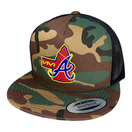 Atlanta Braves Tomahawk 3D YP Snapback Flat Bill Trucker Hat- Army Camo/ Black