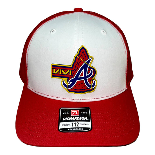 Atlanta Braves Tomahawk 3D Snapback Trucker Hat- White/ Red