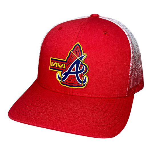 Atlanta Braves Tomahawk 3D Snapback Trucker Hat- Fade Red