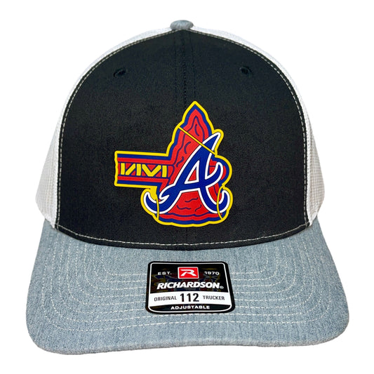 Atlanta Braves Tomahawk 3D Snapback Trucker Hat- Black/ White/ Heather Grey