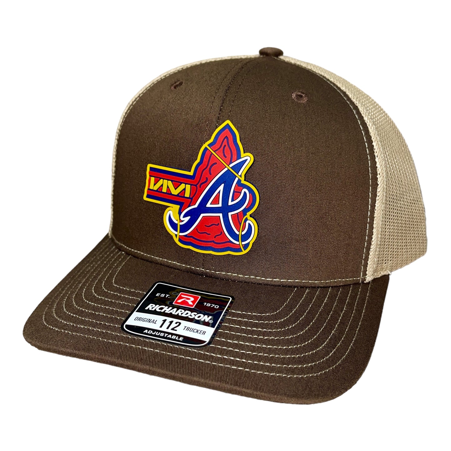 Atlanta Braves Tomahawk 3D Snapback Trucker Hat- Brown/ Tan