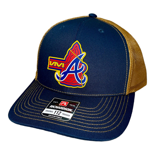 Atlanta Braves Tomahawk 3D Snapback Trucker Hat- Navy/ Caramel