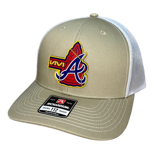 Atlanta Braves Tomahawk 3D Snapback Trucker Hat- Tan/ White