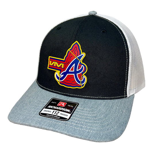 Atlanta Braves Tomahawk 3D Snapback Trucker Hat- Black/ White/ Heather Grey