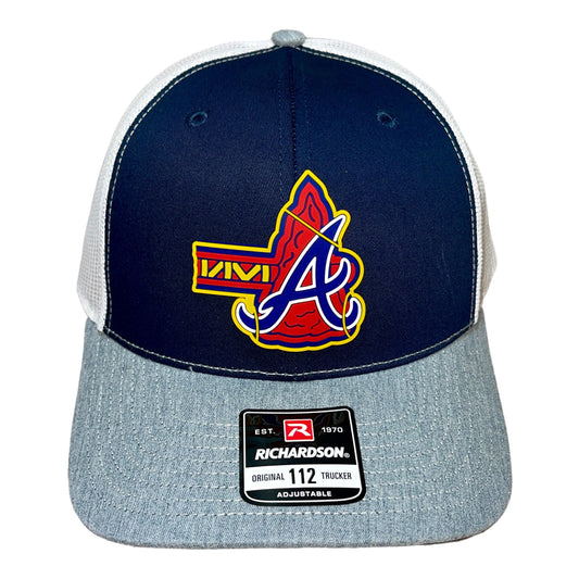 Atlanta Braves Tomahawk 3D Snapback Trucker Hat- Navy/ White/ Heather Grey