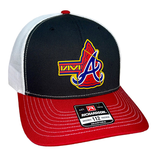 Atlanta Braves Tomahawk 3D Snapback Trucker Hat- Black/ White/ Red