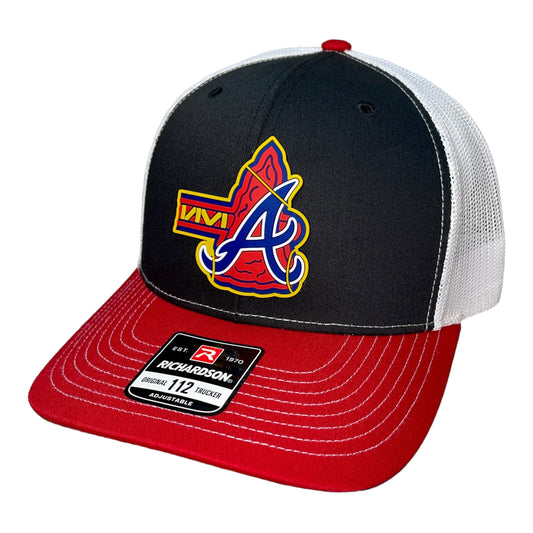 Atlanta Braves Tomahawk 3D Snapback Trucker Hat- Black/ White/ Red