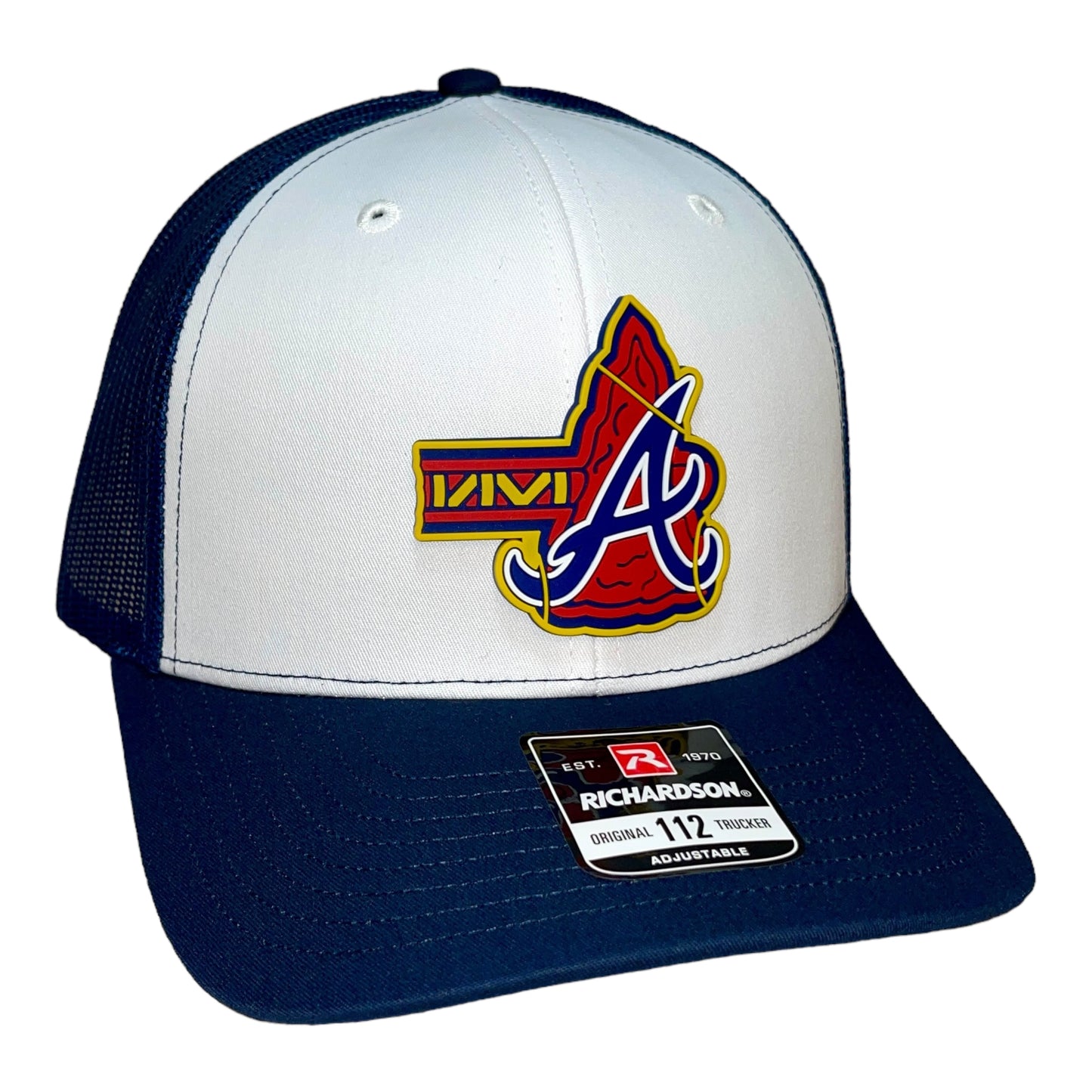 Atlanta Braves Tomahawk 3D Snapback Trucker Hat- White/ Navy