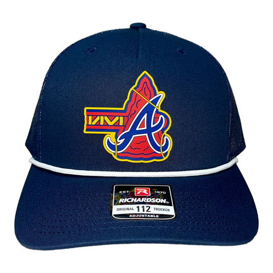 Atlanta Braves Tomahawk 3D Snapback Trucker Rope Hat- Navy/ White