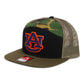 Auburn Tigers 3D Snapback Seven-Panel Flat Bill Trucker Hat- Black/ Camo/ Loden