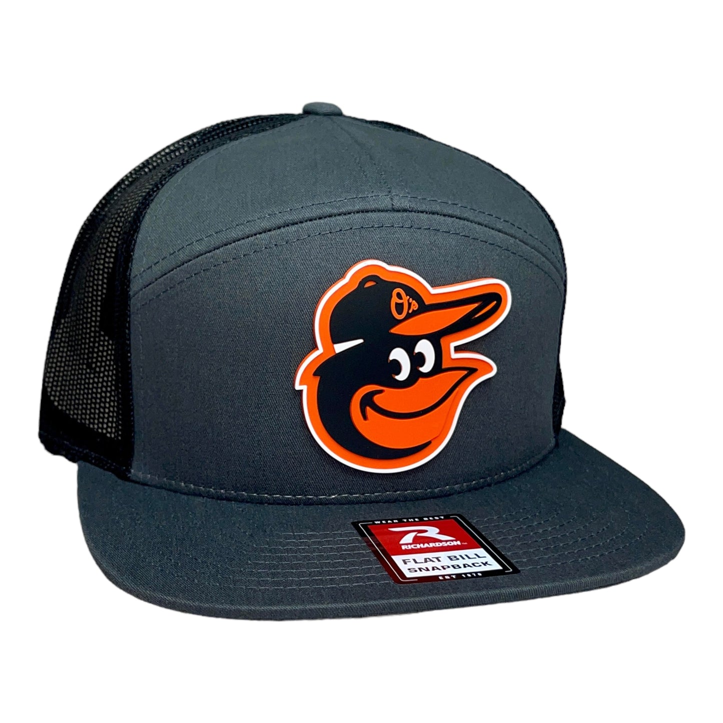Baltimore Orioles 3D Snapback Seven-Panel Flat Bill Trucker Hat- Charcoal/ Black