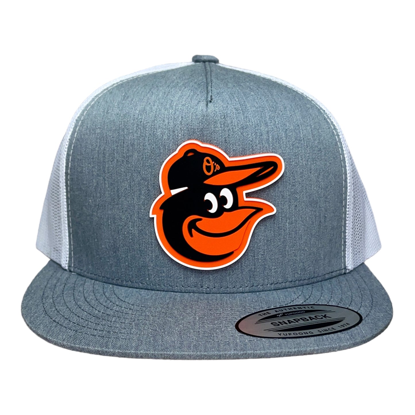 Baltimore Orioles 3D YP Snapback Flat Bill Trucker Hat- Heather Grey/ White