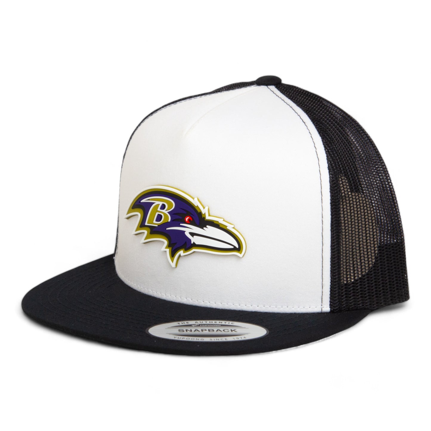 Baltimore Ravens 3D YP Snapback Flat Bill Trucker Hat- White/ Black