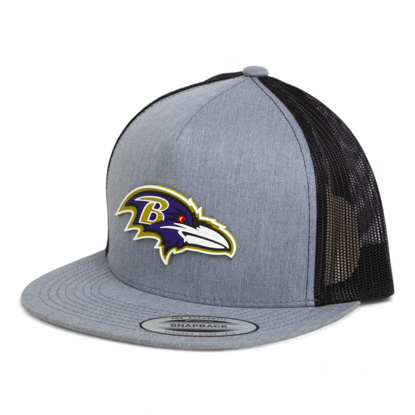 Baltimore Ravens 3D YP Snapback Flat Bill Trucker Hat- Heather Grey/ Black