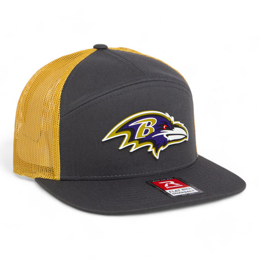 Baltimore Ravens 3D Snapback Seven-Panel Flat Bill Trucker Hat- Charcoal/ Old Gold