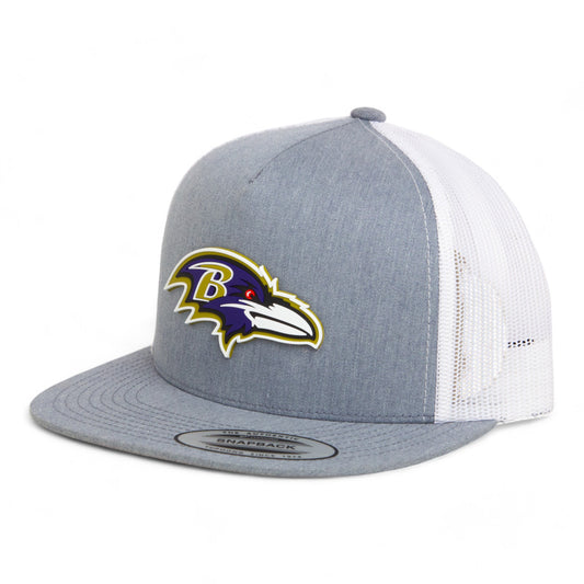 Baltimore Ravens 3D YP Snapback Flat Bill Trucker Hat- Heather Grey/ White