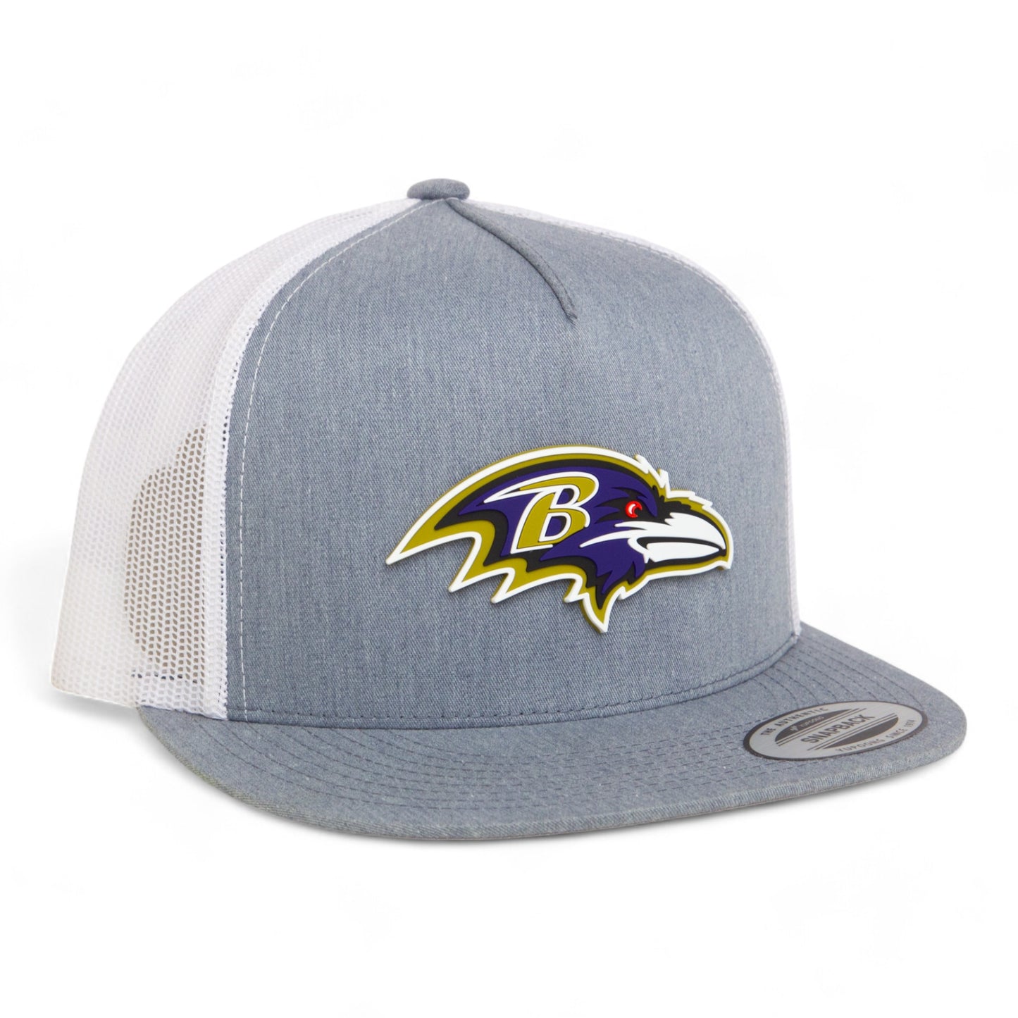 Baltimore Ravens 3D YP Snapback Flat Bill Trucker Hat- Heather Grey/ White