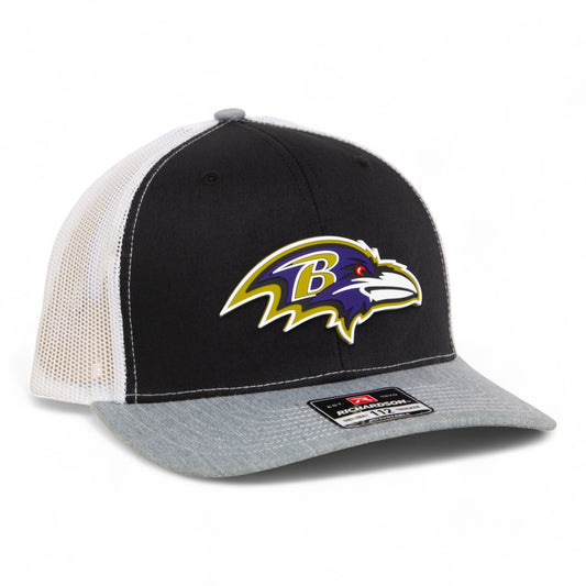 Baltimore Ravens 3D Snapback Trucker Hat- Black/ White/ Heather Grey