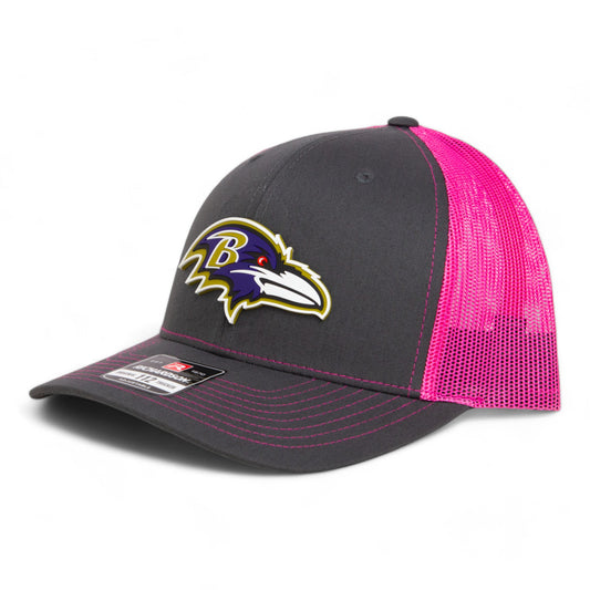 Baltimore Ravens 3D Snapback Trucker Hat- Charcoal/ Hot Pink