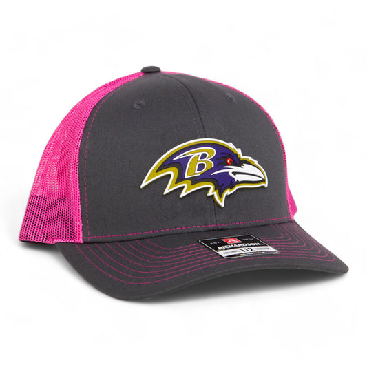 Baltimore Ravens 3D Snapback Trucker Hat- Charcoal/ Hot Pink