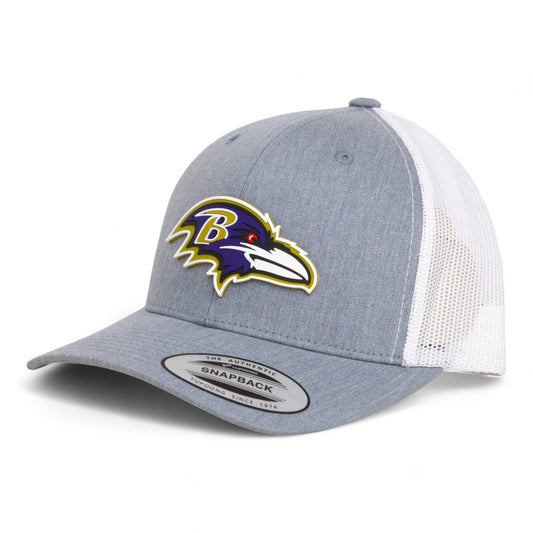 Baltimore Ravens 3D YP Snapback Trucker Hat- Heather Grey/ White