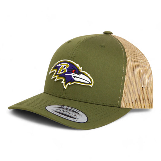 Baltimore Ravens 3D YP Snapback Trucker Hat- Moss/ Tan