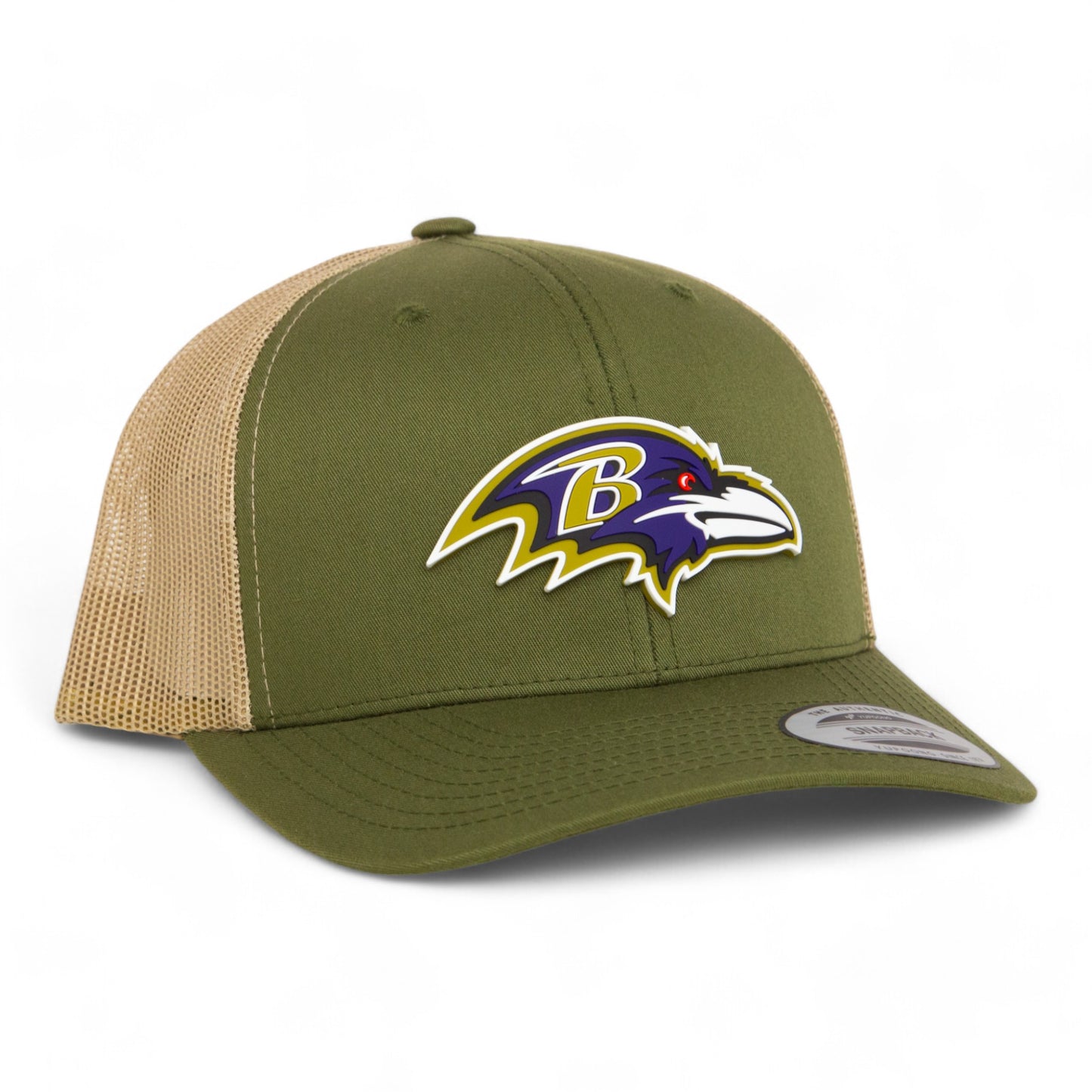 Baltimore Ravens 3D YP Snapback Trucker Hat- Moss/ Tan